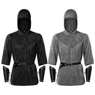 欧美复古中世纪武士盔甲套装男cos演出服装连帽锁甲罩衫骑士外套