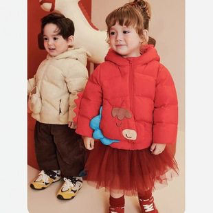 女童羽绒服儿童连帽外套新年拜年服马年外衣儿童红色外套