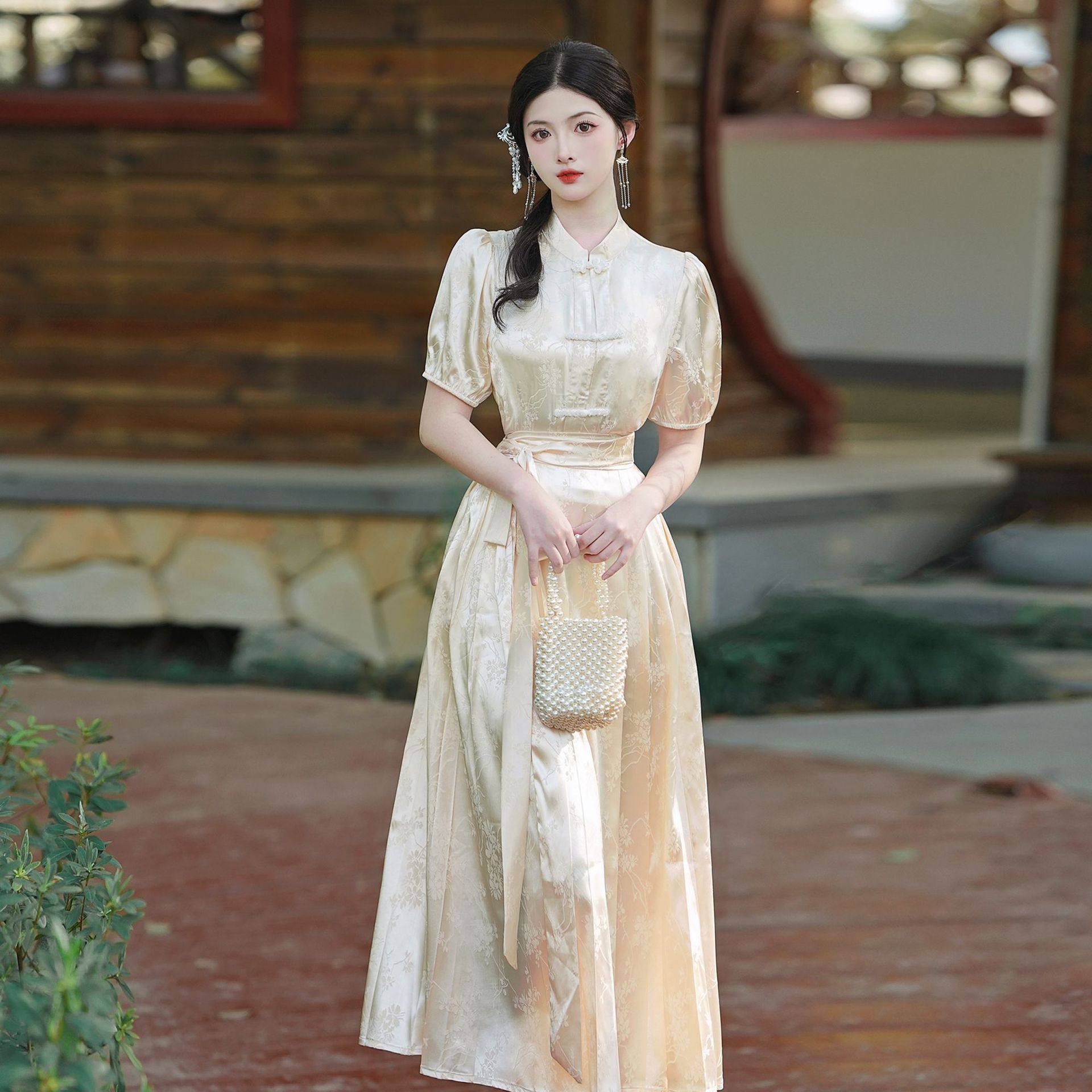 夏季新中式轻国风显瘦上衣改良提花马面裙套装两件套端女宋制汉服