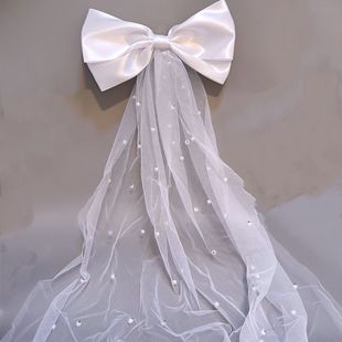 跨境外贸发饰品新娘夸张蝴蝶结头纱发夹超仙珍珠网红拍照头饰韩式