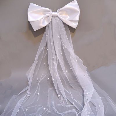 跨境外贸发饰品新娘夸张蝴蝶结头纱发夹超仙珍珠网红拍照头饰韩式