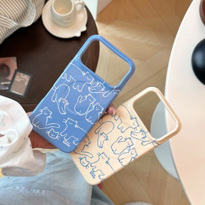 Graffiti Line Cat Phone Case 适用 iPhone 17 Pro Max 16 15 Magnetic Soft Creative Protective Cover