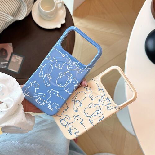 Graffiti Line Cat Phone Case 适用 iPhone 17 Pro Max 16 15 Magnetic Soft Creative Protective Cover