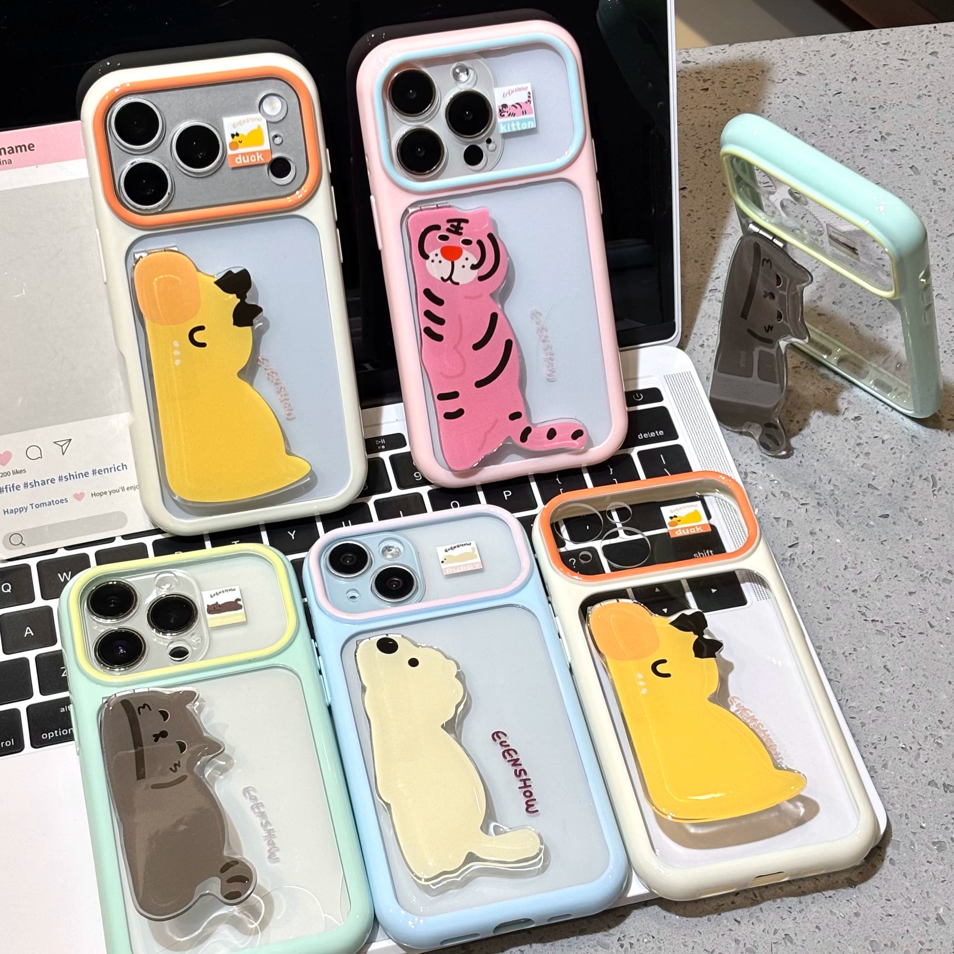 撞色可爱动物支架iphone17手机壳