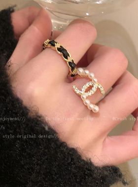 珍珠开口戒指女ins锆石