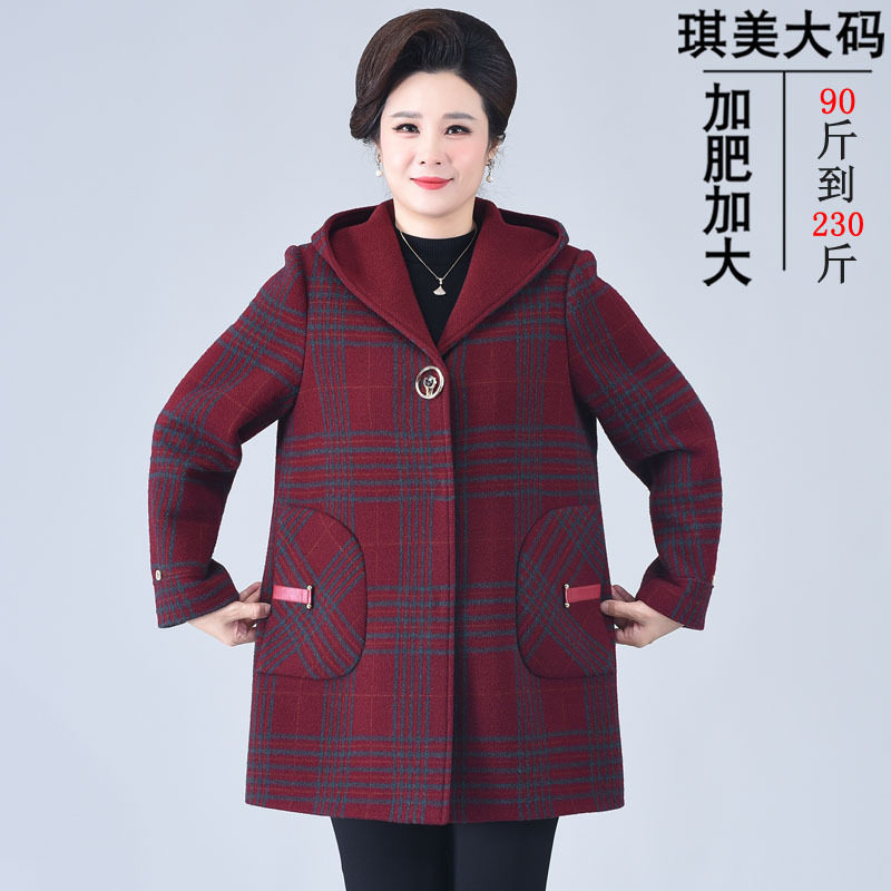 毛呢打印宽松外套200斤时尚