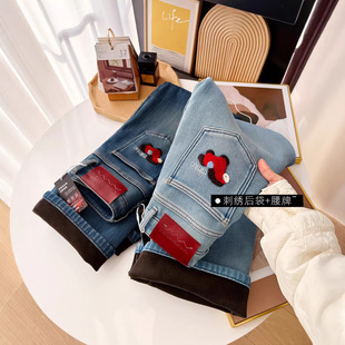 梨形宽松加绒牛仔裤 马年发财裤 女 加厚密密绒阔腿裤 冬季