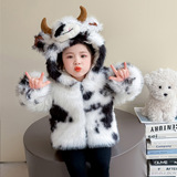 2025秋冬新款女童仿皮草大衣洋气儿童女皮毛一体连帽毛毛外套P85，童装外套，祺妙童装