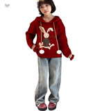 女童卡通连帽毛衣秋冬新款洋气中大童套头针织衫新年货洋气毛线衣，童装毛衣，祺儿童装