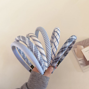 早春韩系清新蓝色格子细边发箍日常百搭少女感颅顶头箍发卡发饰