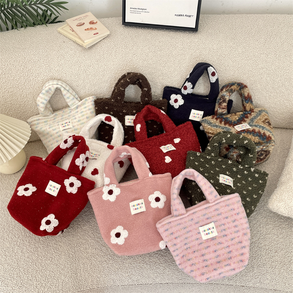 毛绒可爱小巧手提包女外出购物手提袋上班通勤杂物收纳包