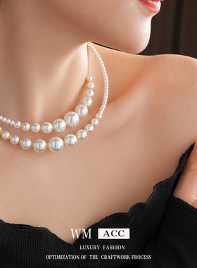 不规则交叉珍珠项圈项链百搭高级感时尚锁骨链法式复古轻奢项饰品