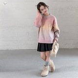 女童毛衣2025年秋冬新款中大童渐变彩虹针织衫甜美圆领打底衫春秋，童装毛衣，祺儿童装