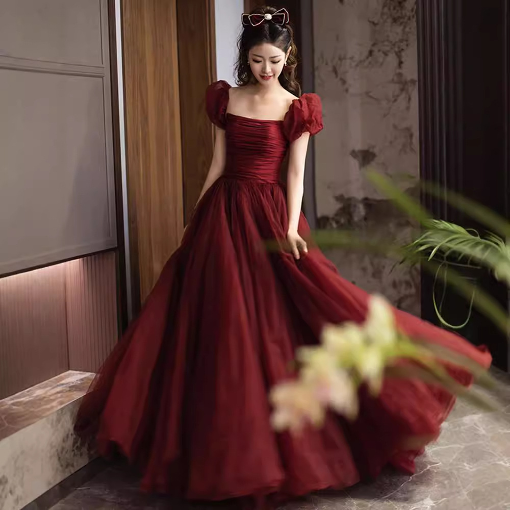 敬酒服大码酒红色结婚答谢礼服气质长款胖mm孕妇遮肚订婚连衣裙