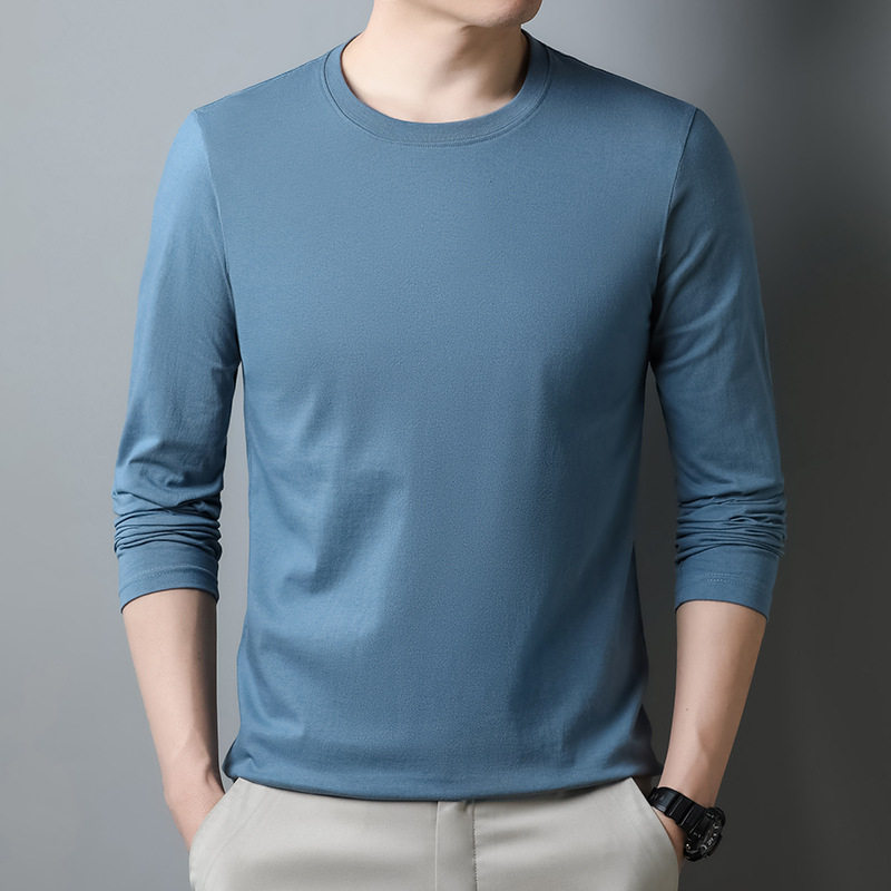 纯色休闲圆领打底衫薄上衣 Men's long sleeve T shirts  blouse