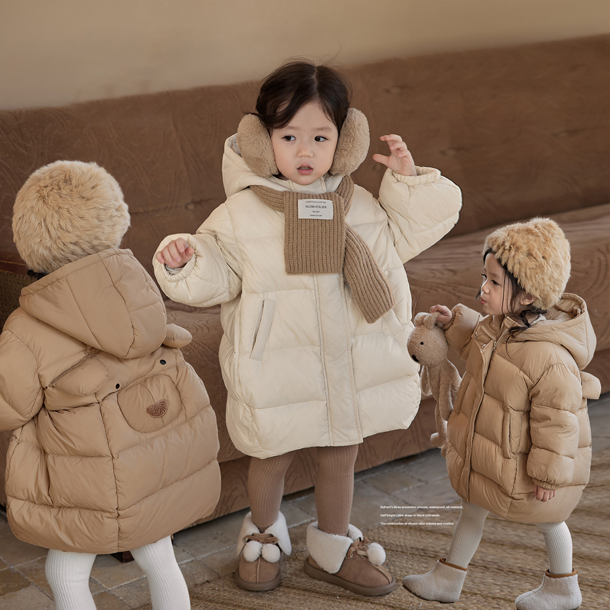 羽绒棉服女童加厚造型洋气2025冬新款女卡通小熊冬装外套