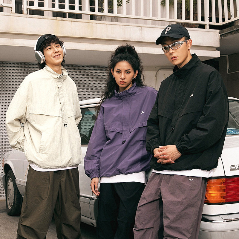 JAY'S STORE三防冲锋衣外套机能肌理微皱宽松情侣半拉链潮牌夹克