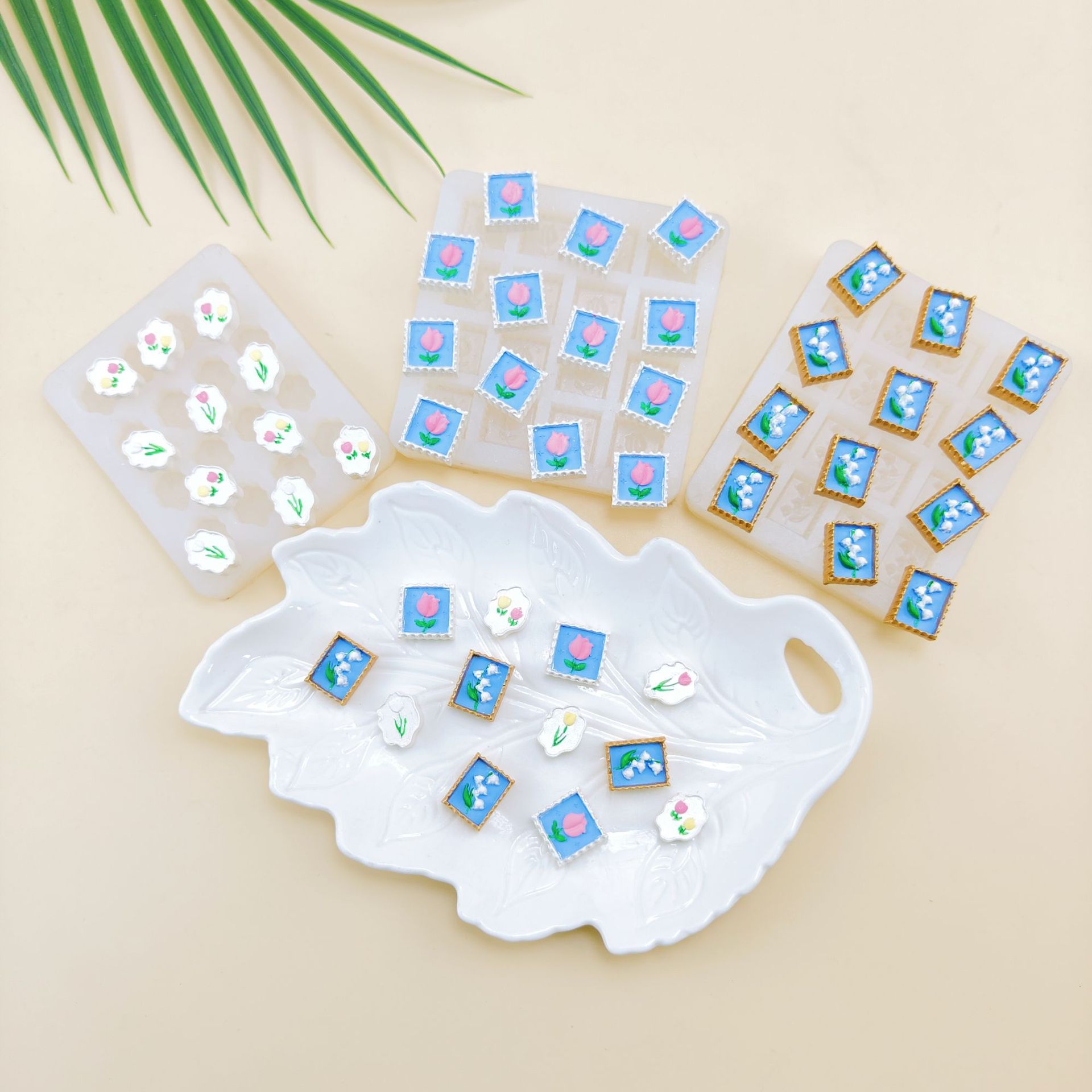 迷你16连郁金香相框硅胶模具diy火漆蜡粒树脂装饰配件模烘焙模