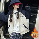 女童连帽卫衣外套夹棉加厚秋冬款2025新款中大童拼色棒球服棉衣潮，童装外套，祺儿童装