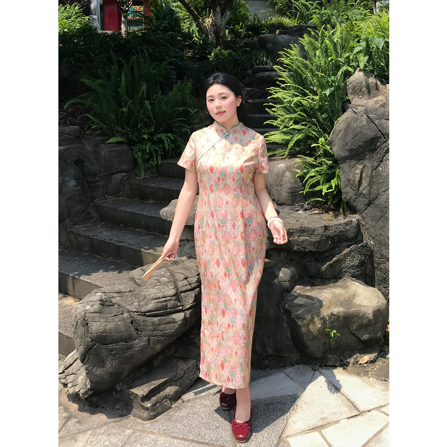 新中式国风绝美格子印花裙旗袍