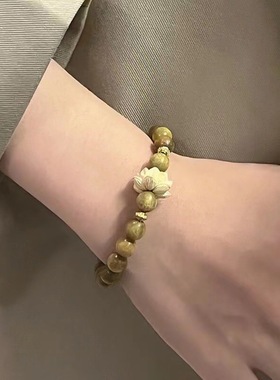 原创绿檀木手串女款森系学生绕指柔文玩佛珠檀香级感莲花手串女