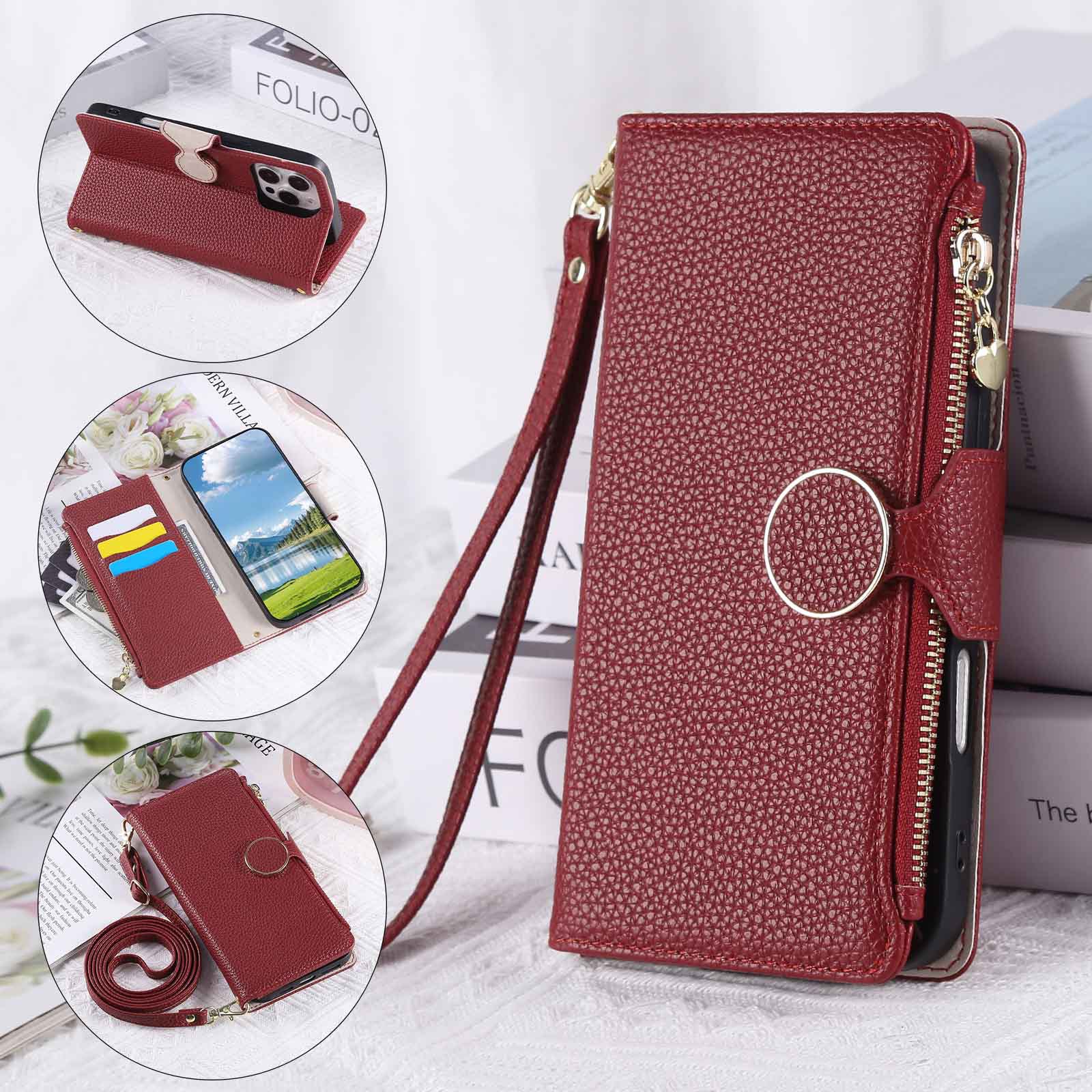 适用Xperia 1 VII圆扣翻盖手机壳5III荔枝纹挂绳皮插卡套索尼10VI潮女斜挎5V拉链钱包保护套