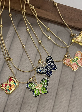 文艺复古滴油蝴蝶吊坠项链女气质小众设计个性颈链简约百搭锁骨链