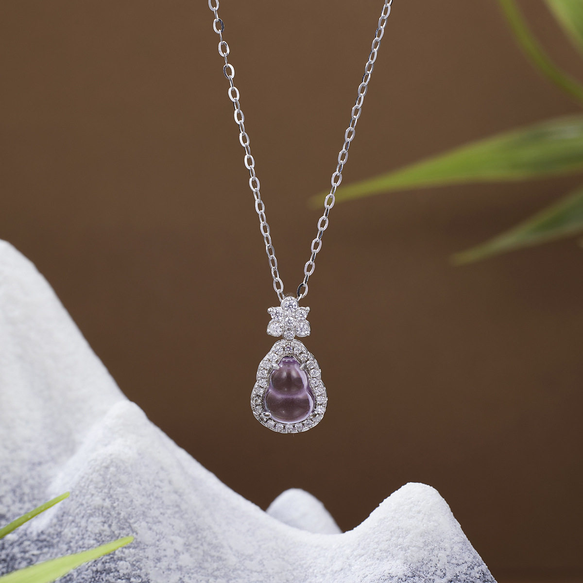 s925纯银首饰新款银镶天然紫水晶葫芦项链女小红书爆款福禄透明潮