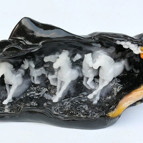 玉石八骏图摆件寿山石芙蓉石工艺品奇石原石石雕居家公乔迁送礼