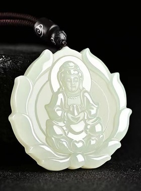 仿和田玉观音吊坠莲花观音玉牌女款玉石玉坠挂件玉坠直播礼品