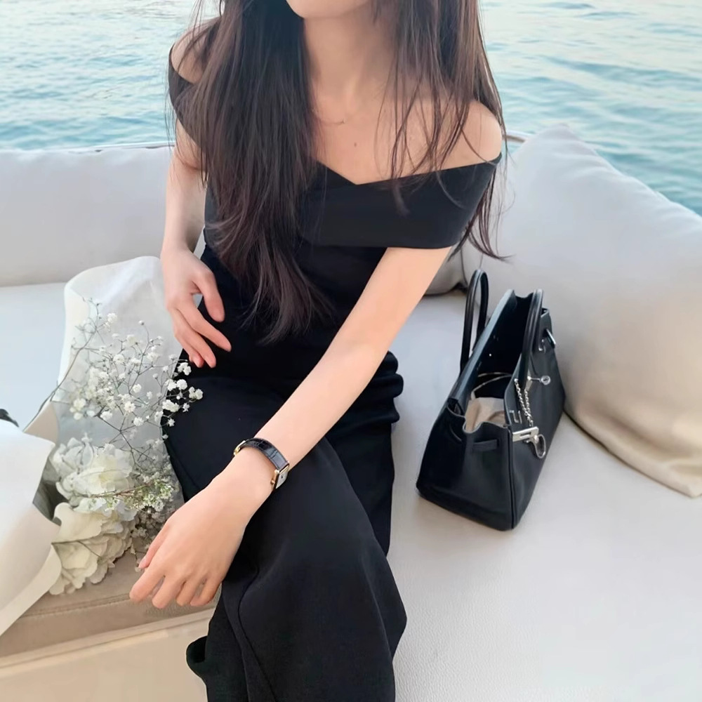 vegetable现货25夏款韩国东大门黑色修身显瘦一字肩短款上衣T恤女