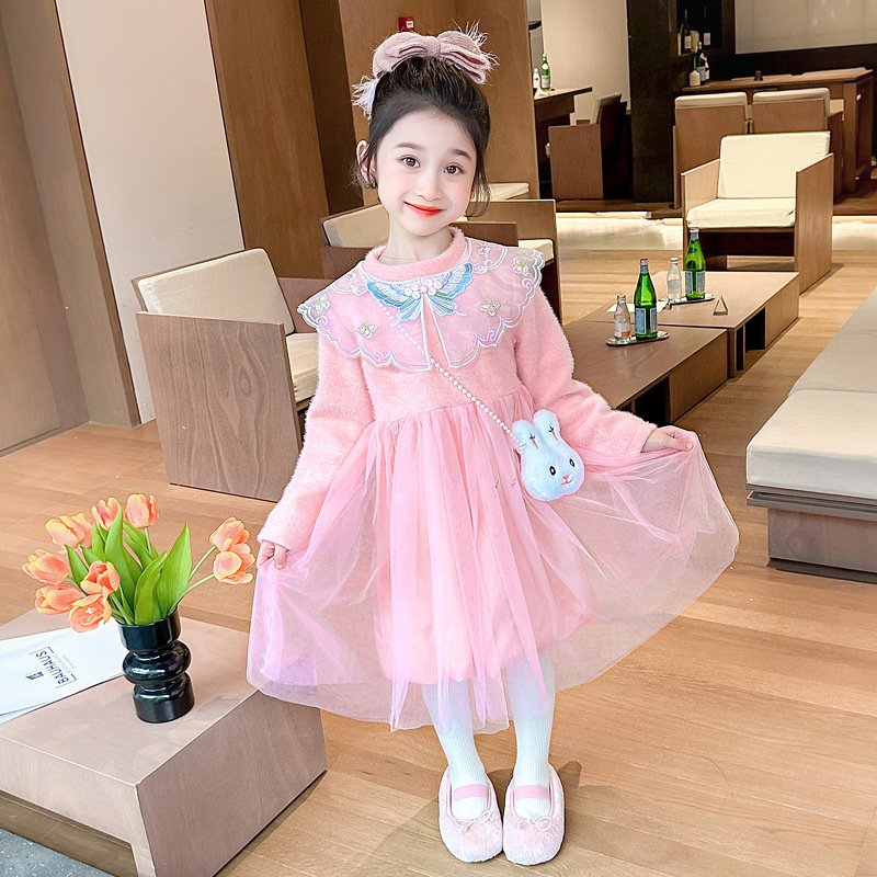 拜年服女童连衣裙秋冬儿童新年公主裙风冬季加绒汉服裙子P80，童装连衣裙，祺妙童装