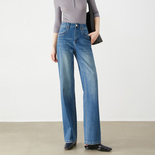 阔腿控BI入品质松弛感洗水蓝2025早秋牛仔裤 加绒655 直筒阔腿裤