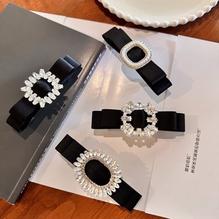 小众设计级感水钻方扣顶夹简约蝴蝶结发夹气质马尾夹布艺弹簧夹