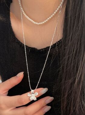 韩国韩版持恒S925纯银花朵项链女小众设计感时尚小清新锁骨链百搭