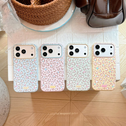 Leopard Print Star Phone Case 适用 iPhone 17 Pro Max 16  Korean Sweet Cool Style Glossy Soft Cover