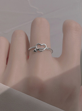 一箭穿心戒指女设计感气质潮流创意镂空爱心开口戒送女友素戒