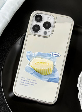 苹果手机了壳磁吸手机壳13Pro适用苹果16镜面碳纤纹iPhone15蓝色甜点图案