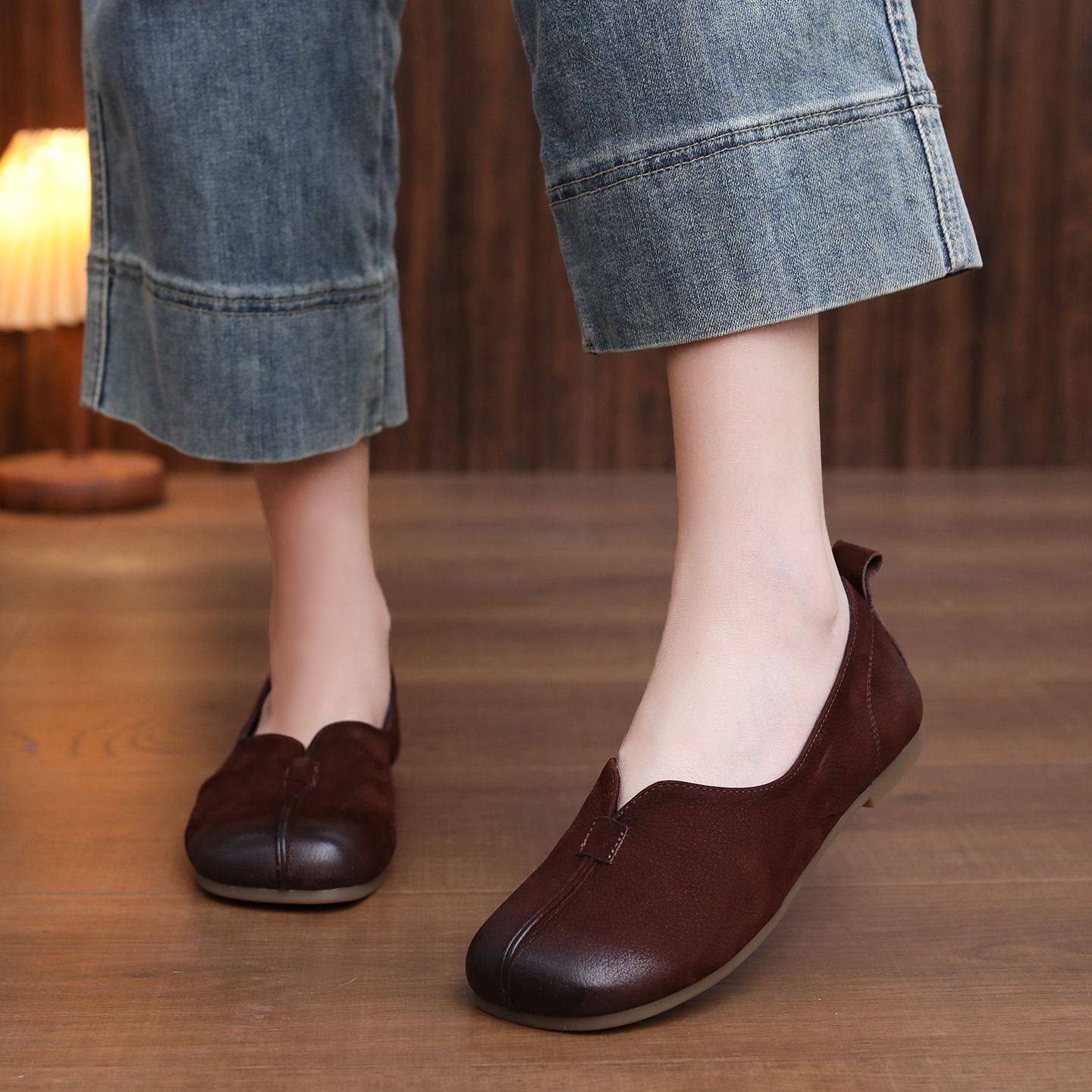 头层牛皮妈妈鞋女2026春季新款民族风平底新中式格格鞋浅口单鞋,女鞋,浅口单鞋,淘宝优惠券,粉丝福利购,淘宝优惠卷