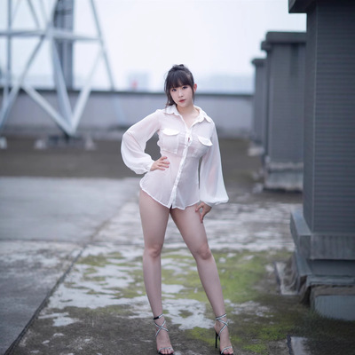 透视超薄雪纺衬衫女夏季长袖露背系带性感防晒罩衫开衫外搭级感