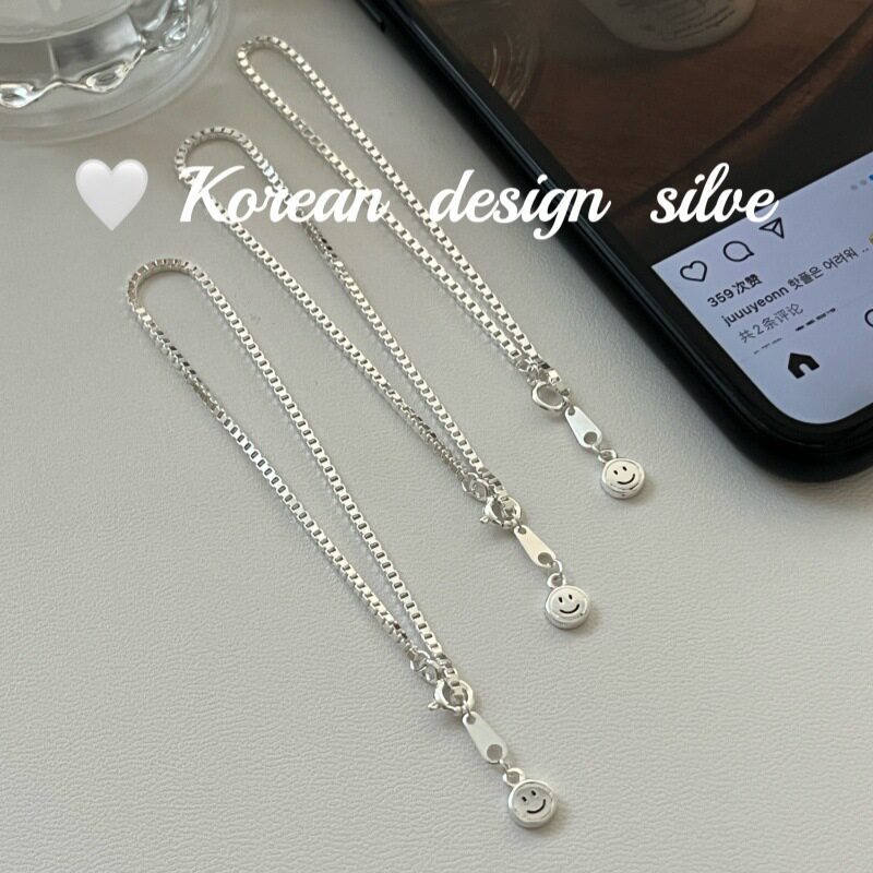 韩国ins风简约手亮银饰品 S925纯银笑脸手链级感个性小众百搭款
