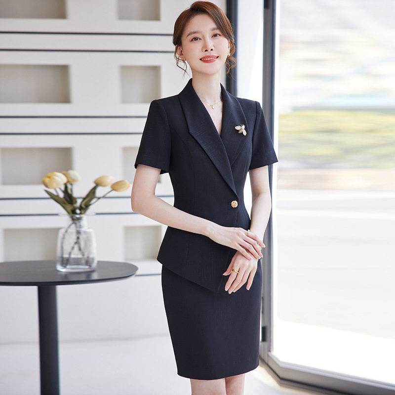 黑色正装西服套装女短袖职业装小个子西装外套银楼珠宝店店员工装