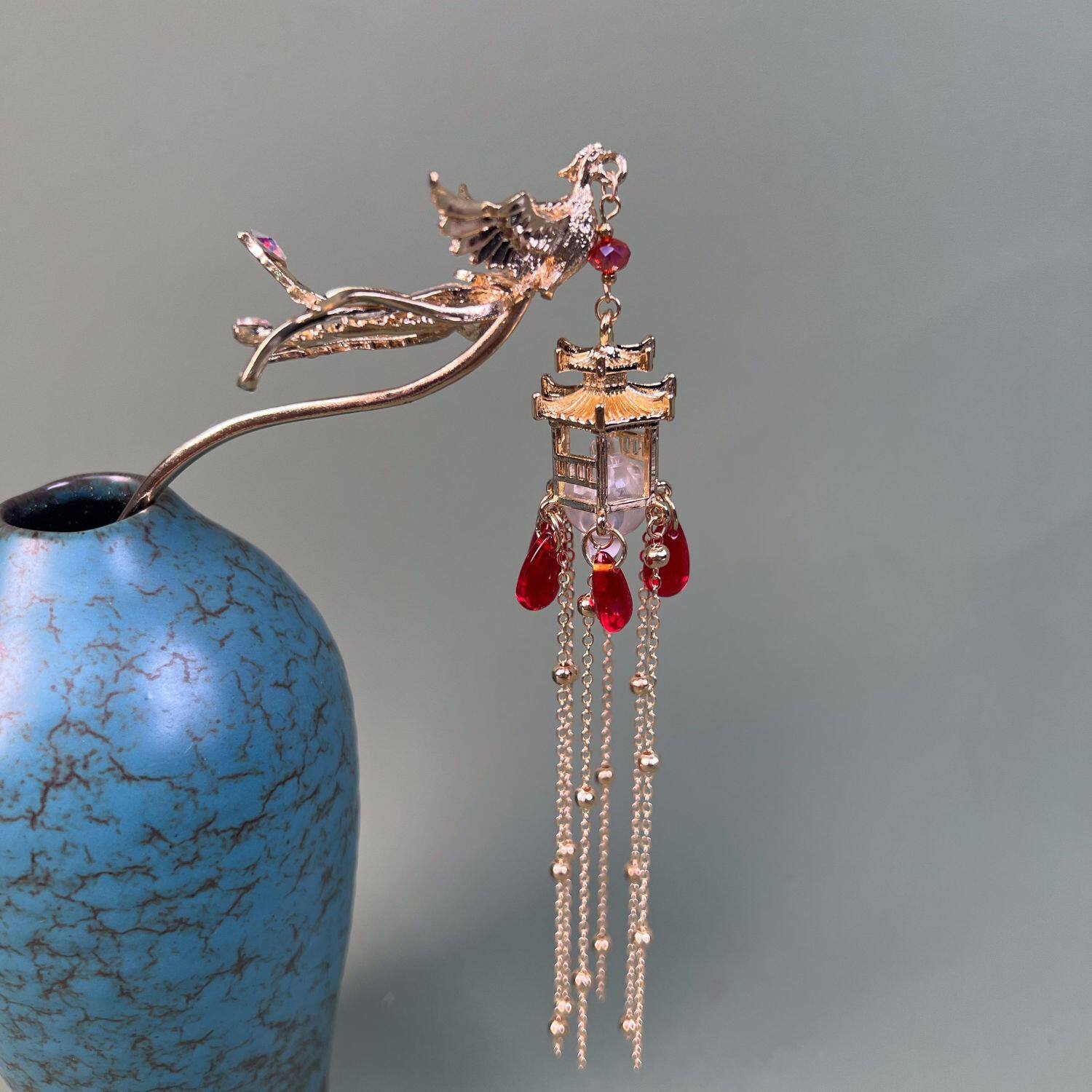 古风凤凰发簪亮灯贵妃公主百搭超仙霸气质凉亭子流苏发钗步摇头饰