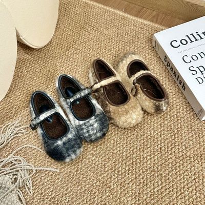 女童毛毛鞋2025冬季玛丽珍渐变加绒棉鞋小童儿童皮鞋保暖韩版潮流