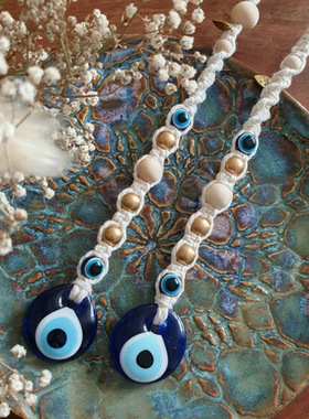 土耳其蓝眼睛挂件 Evil Eye恶魔之眼铜铃挂饰 民宿居家墙挂车挂