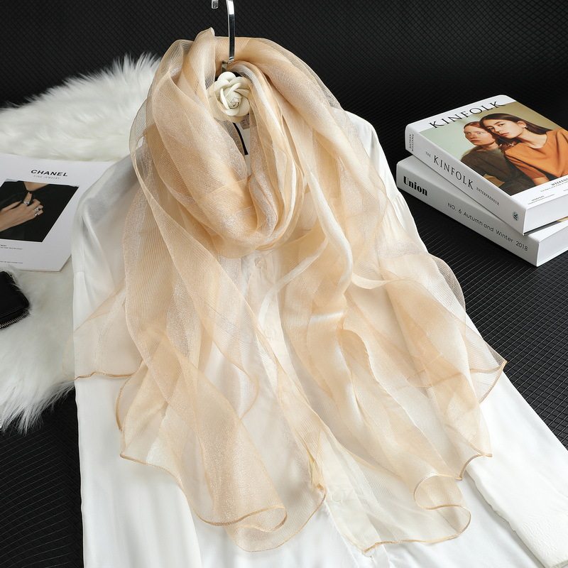 新款条纹真丝羊毛围巾竖条金丝丝毛丝巾真丝丝巾桑蚕丝披肩