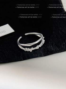 小众设计双层花朵戒指女小清新甜美韩系百搭食指戒开口可调节指环