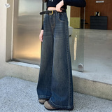 女童牛仔裤春秋款2025新款脚口花边阔腿喇叭裤中大童洋气百搭长裤，童装裤子，祺儿童装