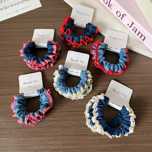 新款甜美蕾丝花边褶皱小肠发圈女弹力耐用发绳马尾皮筋不伤发头绳