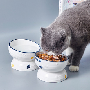 ZOO hocc星空系列高脚陶瓷猫碗保护颈椎猫咪碗盆斜口小型犬水碗